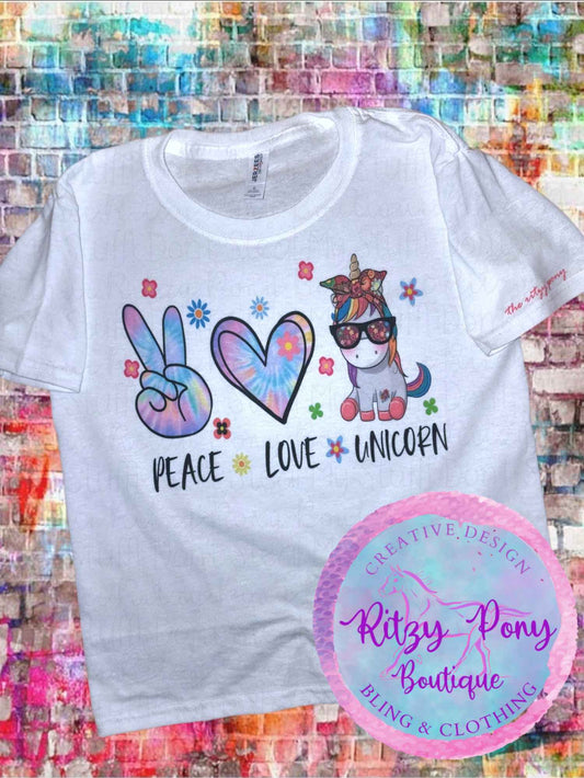 Ritzy Kids! Peace * Love * Unicorns Shirt - The Ritzy Pony Boutique